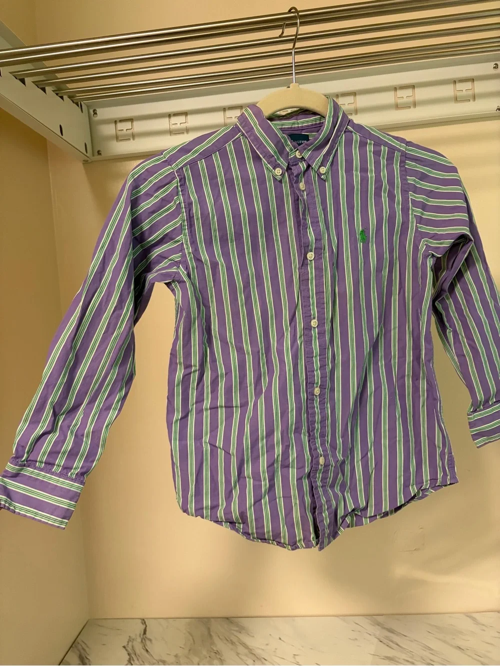 Boys Ralph Lauren Purple, Green & White Striped Button-Down Shirt